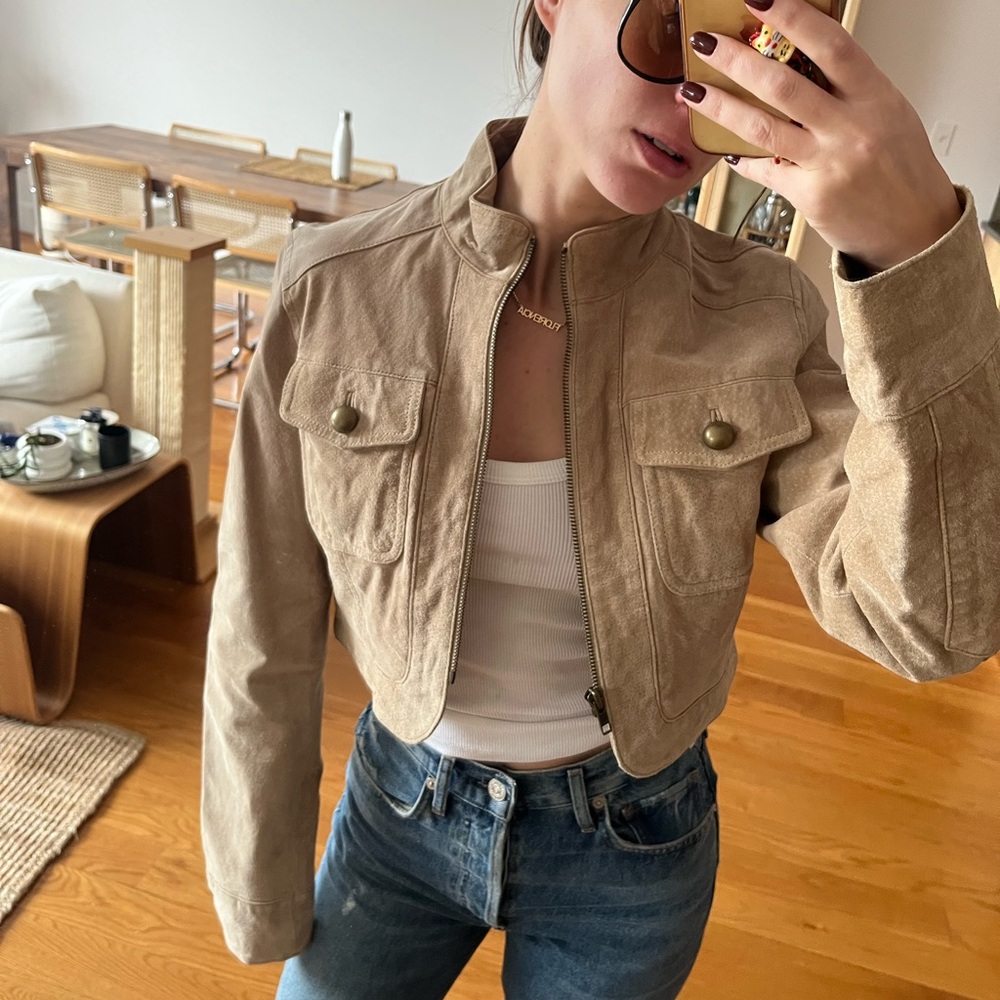 Cropped Suede Leather Jacket - Picture 3 of 7